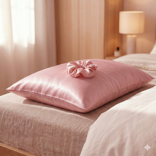 Ice Silk Pillowcase & Scrunchie Set | Bundle of 2 - Baby Pink